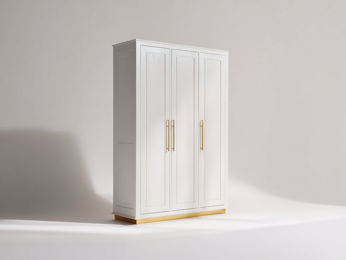 Armadio - legno-metallo - 150 x 55 x 200 cm - Bianco-Oro - stile classico contemporaneo