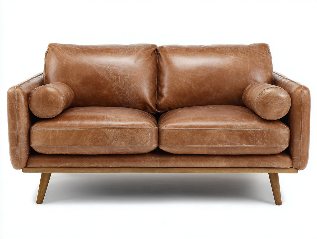 Divano a due posti-Pelle-183x89x78 cm-Cammello-Stile moderno minimalista