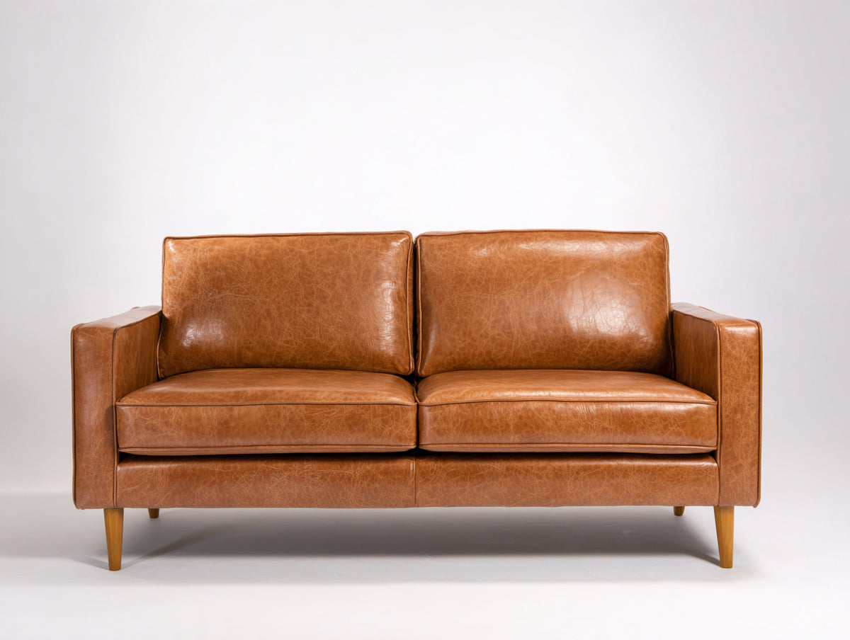 Divano a due posti-Pelle-185x85x78 cm-Marrone-Stile moderno minimalista