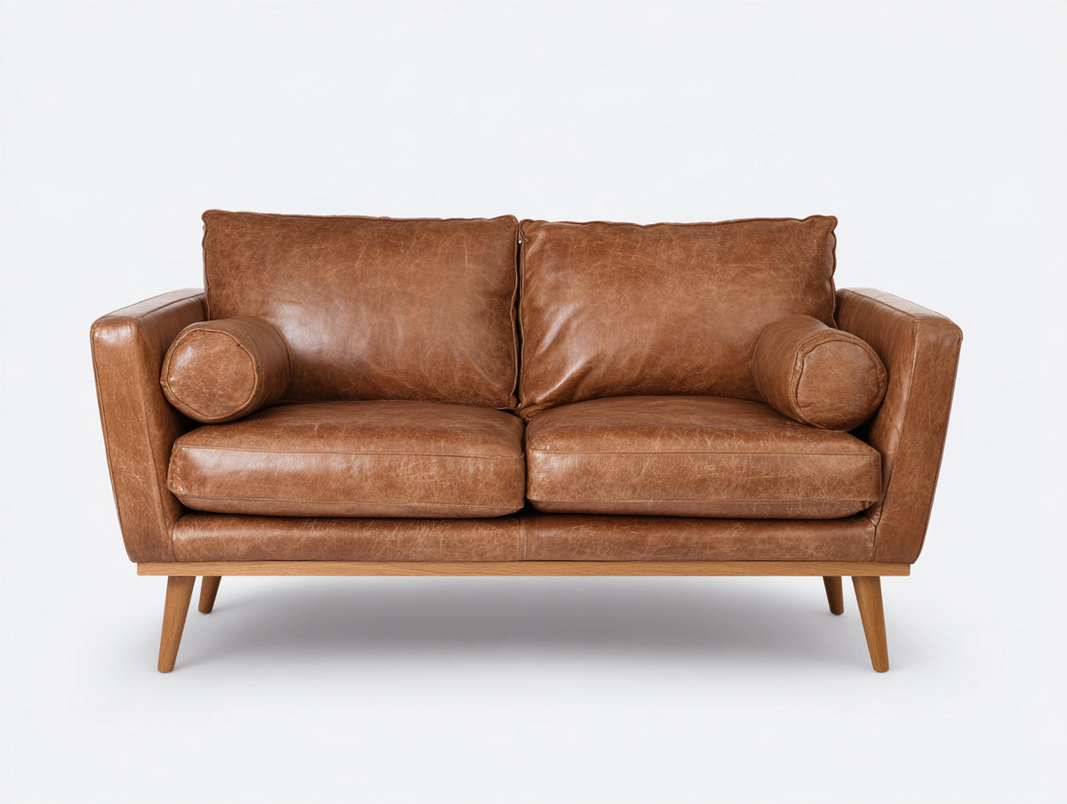 Divano a due posti-Pelle-181x85x77 cm-Cammello-Stile moderno minimalista