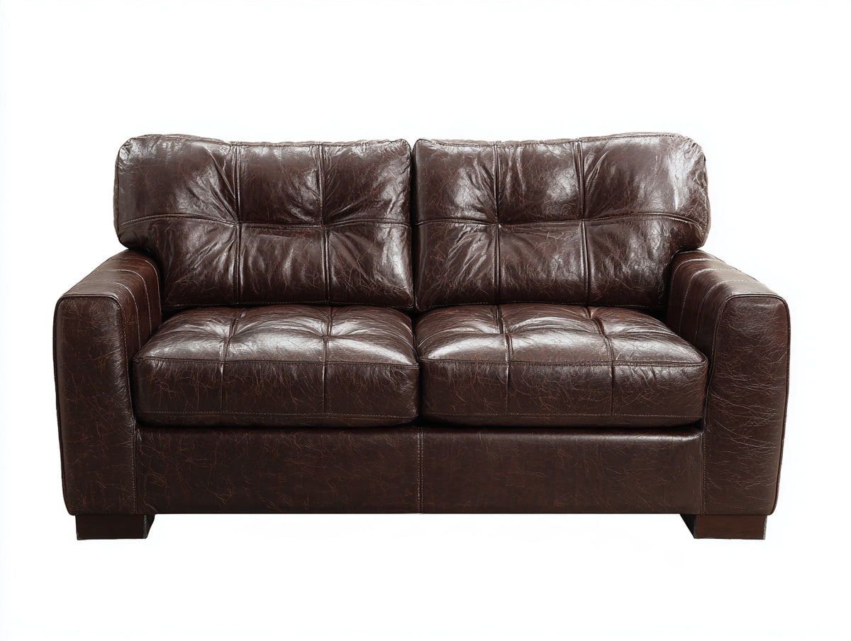 Divano a due posti-Pelle-185x90x78 cm-Marrone-Stile moderno classico