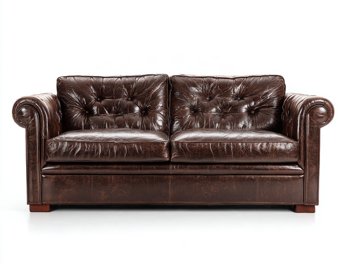 Divano a due posti-Pelle-185x90x78 cm-Marrone-Stile Chesterfield classico