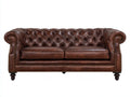 Divano a due posti-Pelle-185x90x78 cm-Marrone-Stile Chesterfield classico