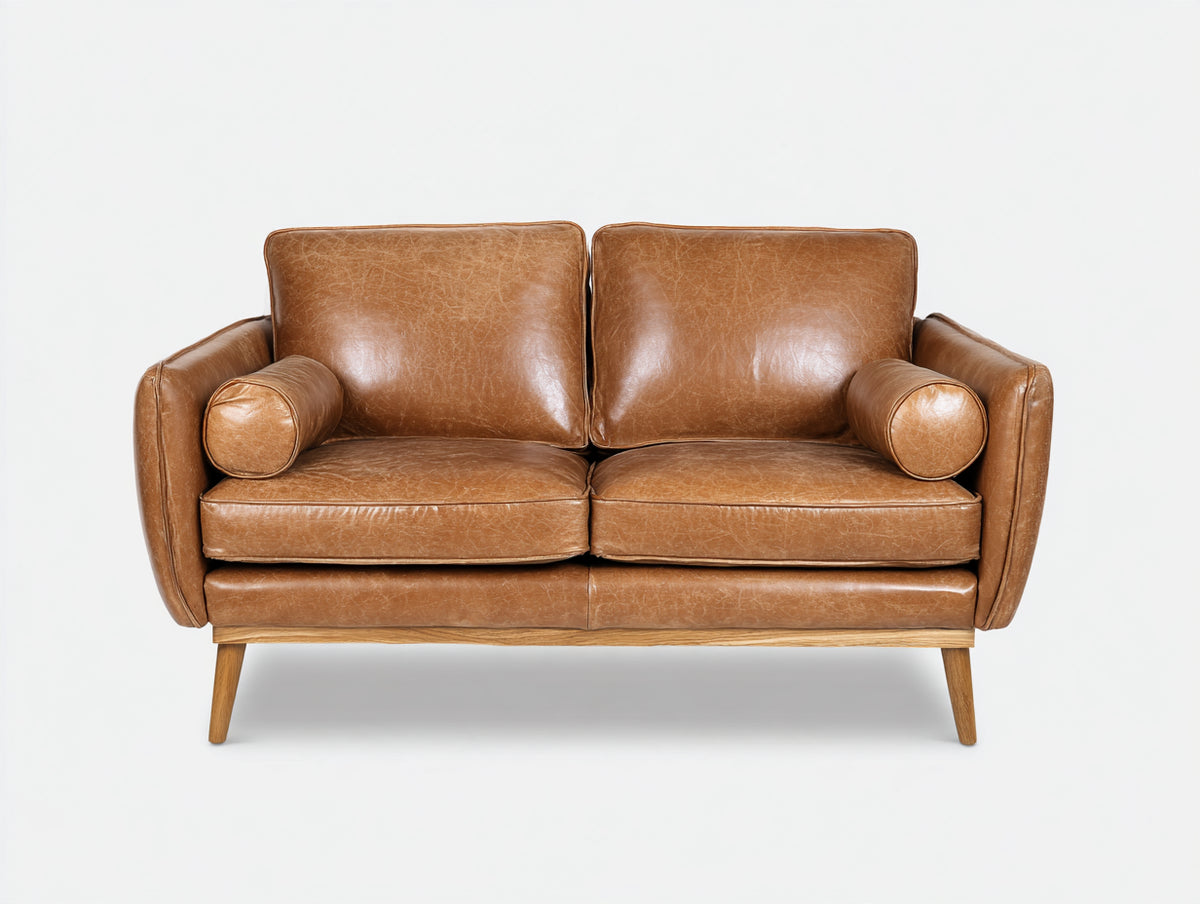 Divano a due posti-Pelle-179x86x77 cm-Cammello-Stile moderno minimalista