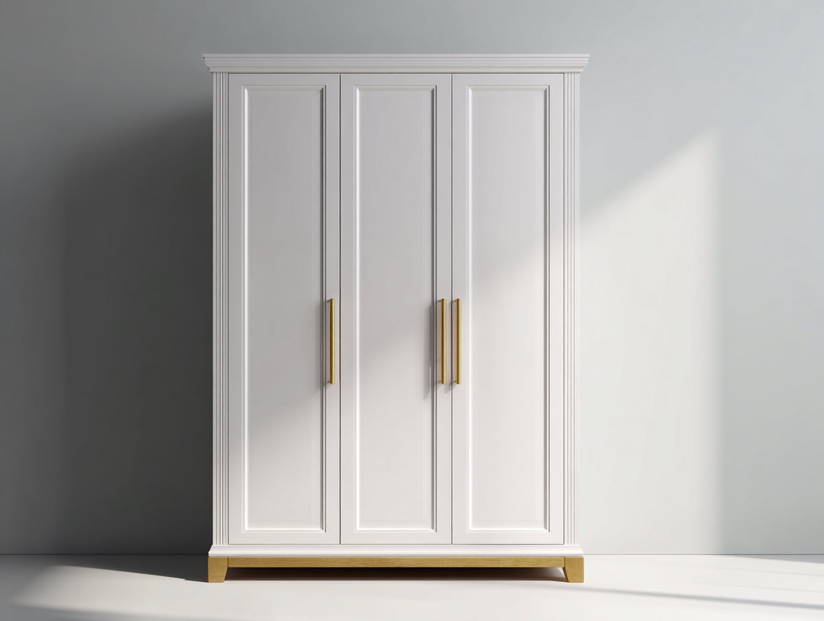 Armadio - legno-metallo - 155 x 56 x 205 cm - Bianco-Oro - stile classico elegante