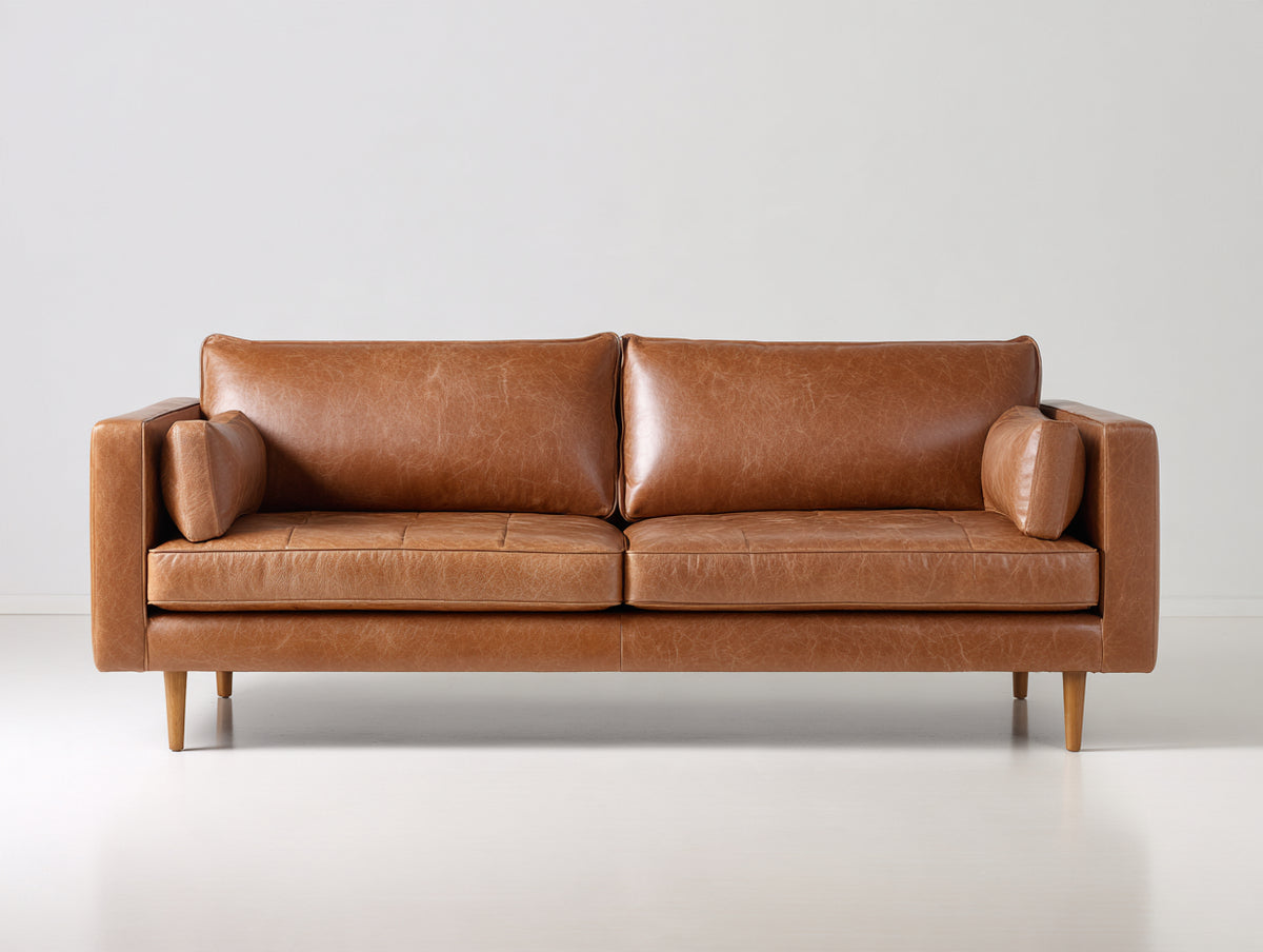 Divano a due posti-Pelle-185x85x78 cm-Marrone-Stile moderno minimalista