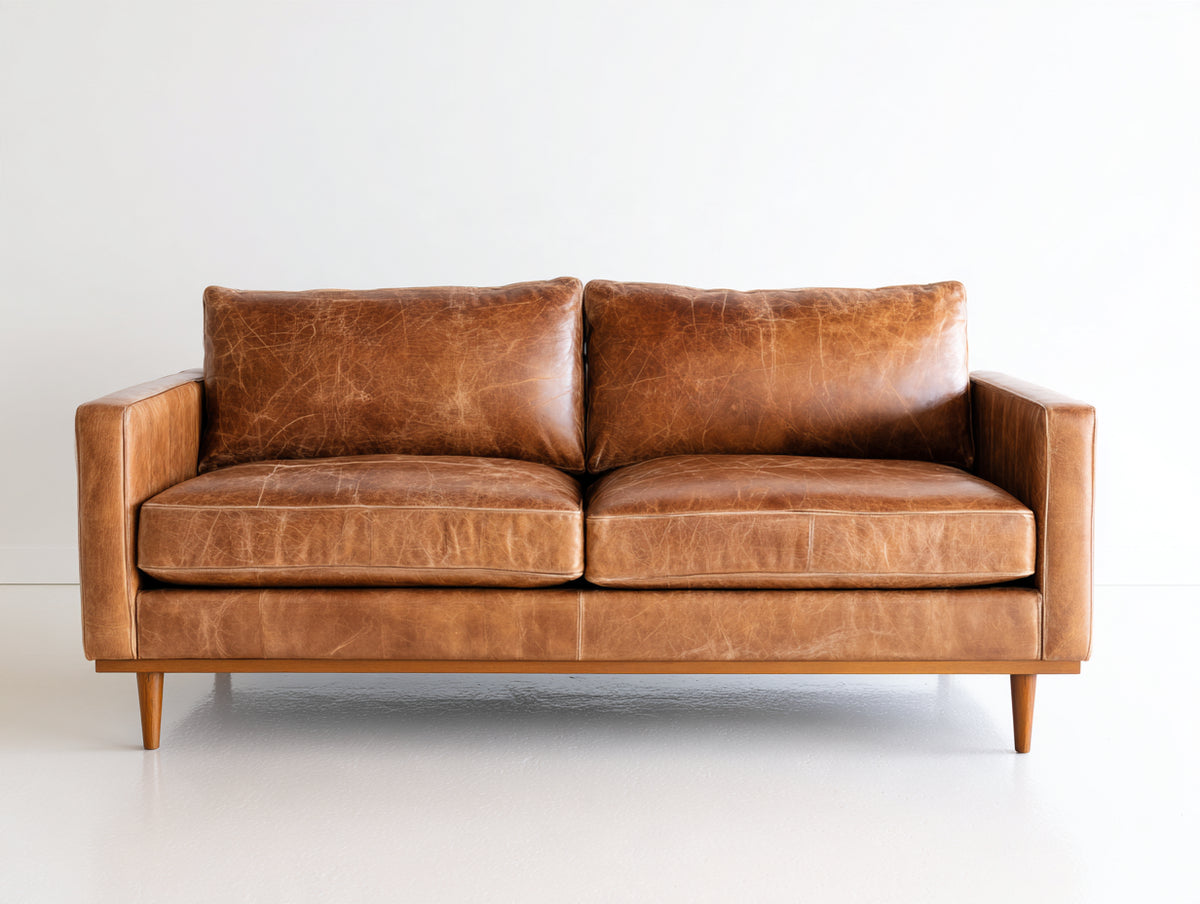 Divano a due posti-Pelle-186x88x79 cm-Cammello-Stile moderno minimalista