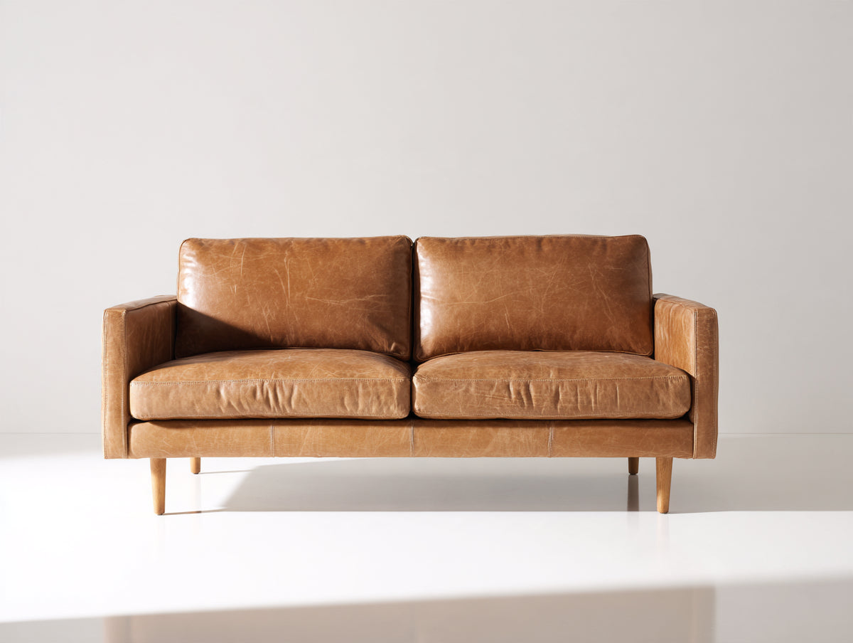 Divano a due posti-Pelle-184x87x78 cm-Cammello-Stile moderno minimalista