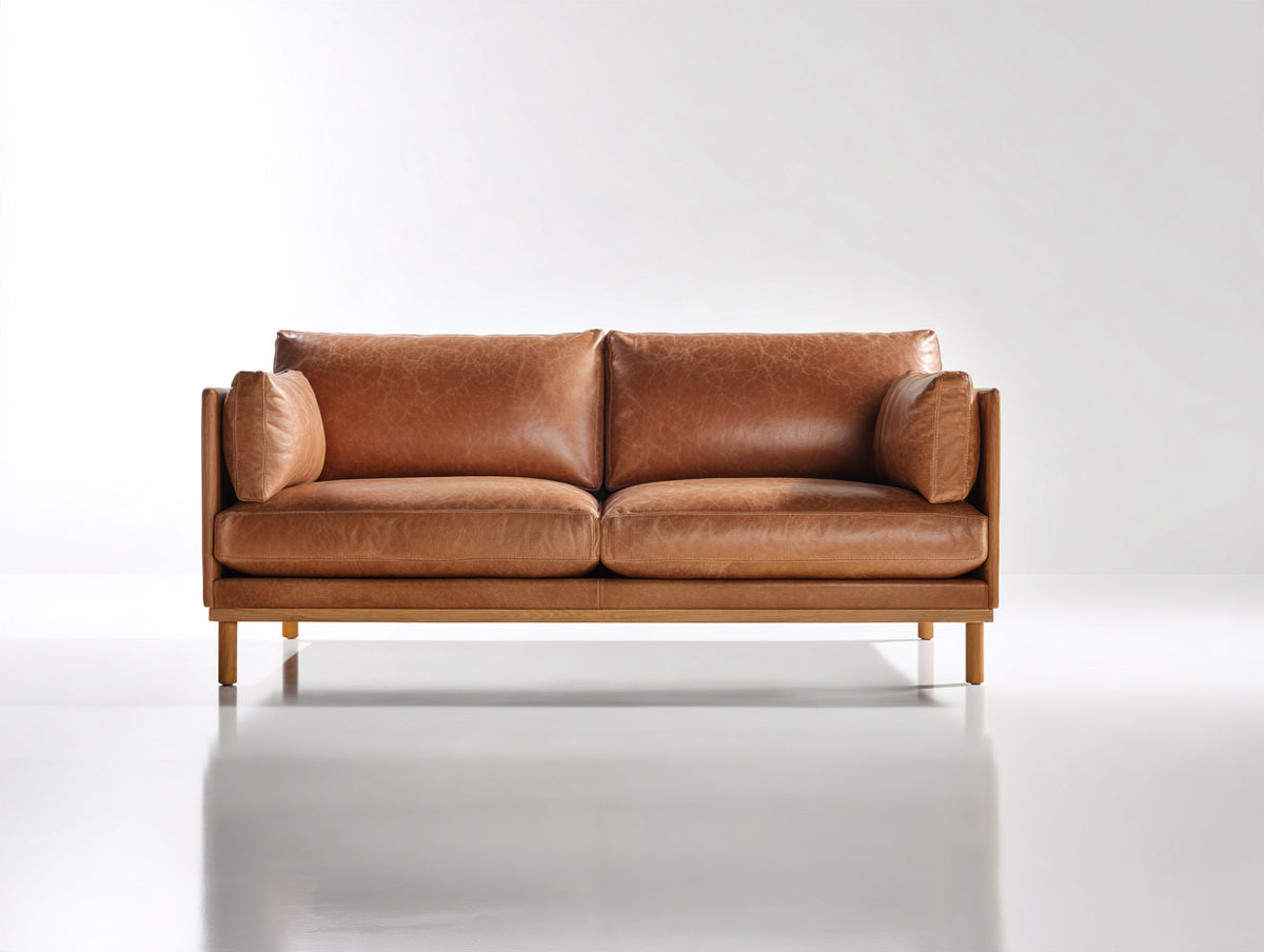 Divano a due posti-Pelle-180x86x76 cm-Cammello-Stile moderno minimalista